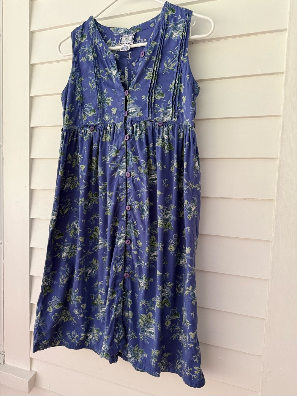 Vintage Cornelloki Floral Cotton Dress XS Blue Cottagecore Button Front - Picture 2 of 7